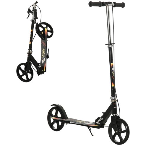 HOMCOM Kids Scooter, Foldable Stunt Scooter with Adjustable Height, Brake for Ages 7-14 Years - Black
