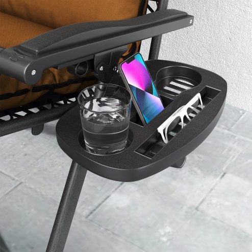 Outsunny Zero Gravity Chairs Set of 2, Folding Reclining Garden Chair, Outdoor Sun Lounger with Cushion, Garden Recliner Chairs with Headrest and Cup Phone Holder Tray for Beach, Brown