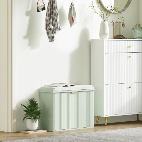 HOMCOM Shoe Bench with Padded Seat Cushion and Flip-Drawer, Shoe Cabinet Holds up to 120kg for Hallway, Entryway and Porch, 62x26x47.5cm