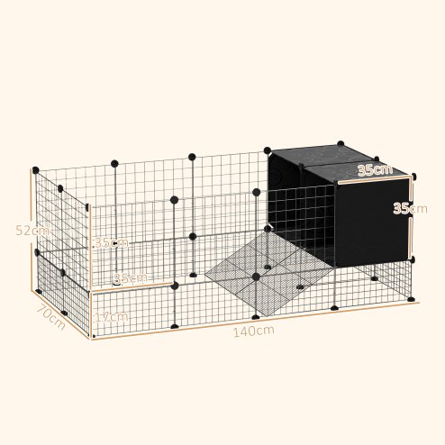PawHut Rabbit Run, Pet Playpen, Small Animal Cage Enclosure, C&C Cage with Elevated Huts, 31 Panels, for Guinea Pigs, Hedgehogs, for Indoor Use