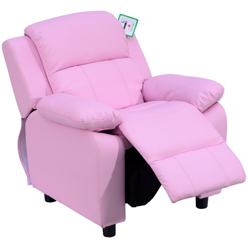 HOMCOM Kids Sofa Armchair Toddler Recliner Children's Chair Lounger Games Chair  PU Leather w/ Storage  (Pink)
