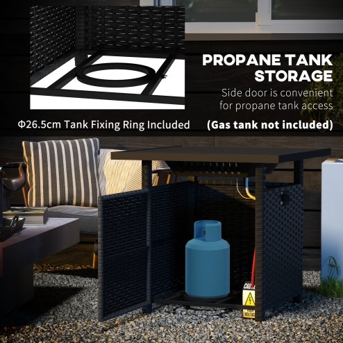 Outsunny Outdoor Rattan Gas Fire Pit Table, 50,000 BTU Square Garden Table with Fire Pit, Rain Cover, Wind Guard, Pulse-Ignition and Volcanic Rock, 72.5 x 72.5 x 67.5 cm, Black