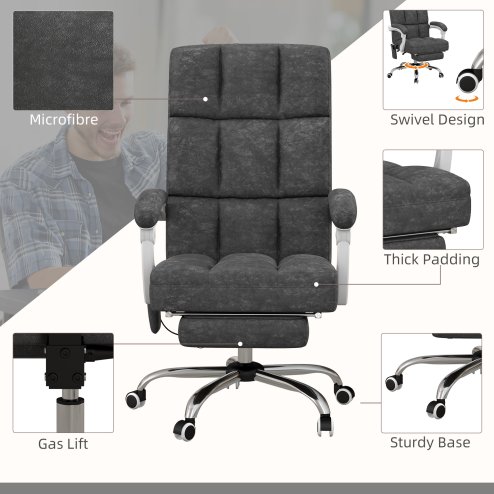 Vinsetto Massage Office Chair, Ergonomic Desk Chair, Comfy Work Study Chair with Heat, Padded Seat, 135° Reclining Back and Footrest for Home Office, Charcoal Grey