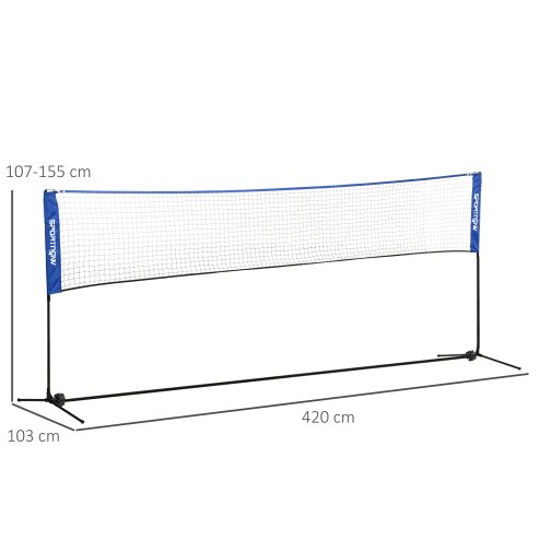 SPORTNOW 4m Badminton Net, Foldable Height Adjustable Outdoor Sports Net with Carry Bag, for Tennis, Badminton, Pickleball, Volleyball, Black and Blue