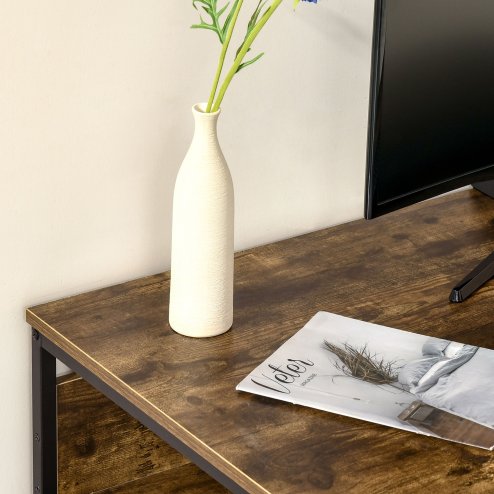 HOMCOM Computer Desk with Storage, 120 x 60cm Home Office Desk with 2 Shelves and Steel Frame, Writing Table for Living Room, Study