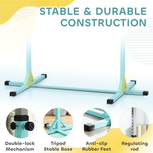 HOMCOM Height Adjustable Gymnastics Horizontal Bar For Kids Home Gym Training Children Junior Kip High Bar Fitness, Light Blue