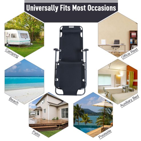 Outsunny 2 in 1 Folding Sun Lounger Reclining Garden Chair with 2-Level Adjustable Backrest, Outdoor Zero Gravity Recliner Garden Chair with Head Pillow and Armrests, Black