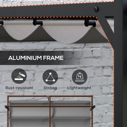 Outsunny 3 x 3(m) Pergola with Retractable Roof Canopy, Aluminium Frame Garden Gazebo Outdoor Sun Shade Shelter for Grill, Patio, Deck, Dark Grey