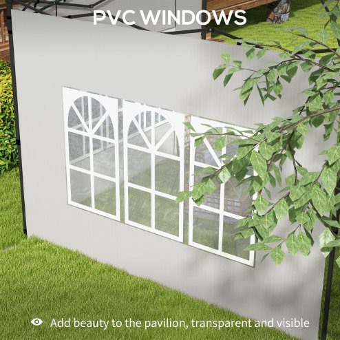 Outsunny Gazebo Side Panels with Window for 3x3(m) or 3x6m Gazebo Canopy, 2 Pack Sides Replacement, White