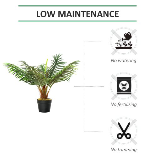 Outsunny 60cm/2FT Artificial Palm Tree Decorative Plant 8 Leaves with Nursery Pot, Fake Tropical Tree for Indoor Outdoor D??cor