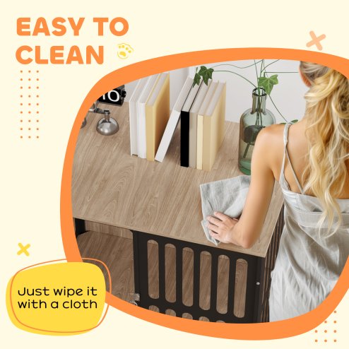 PawHut Dog Crate Furniture, Dog Cage Side End Table Indoor with Anti-Chew Resistant Mesh, Anti-Escape Door, for Medium Dogs, 80 x 55 x 72 cm, Walnut Brown