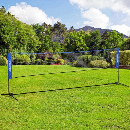 SPORTNOW 4m Badminton Net, Foldable Height Adjustable Outdoor Sports Net with Carry Bag, for Tennis, Badminton, Pickleball, Volleyball, Black and Blue