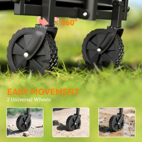 Outsunny 62L Festival Trolley on Wheels, Garden Folding Trolley Cart, 120kg Heavy Duty Collapsible Folding Wagon with Adjustable Handle and Carrying Bag for Beach, Camping, Festival, Grey