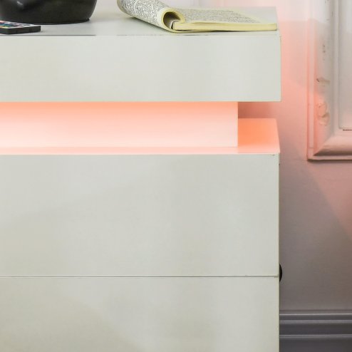 HOMCOM High Gloss Front Bedside Table, Nightstand with RGB LED Light and 2 Drawers, Chest of Drawers for Bedroom, Living Room, White