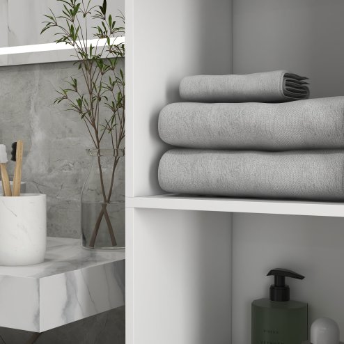 kleankin High Gloss Slim Bathroom Cabinet, Free Standing Bathroom Storage Cabinet with 2 Open Shelves, 2 Door Cupboards and Adjustable Shelves, White