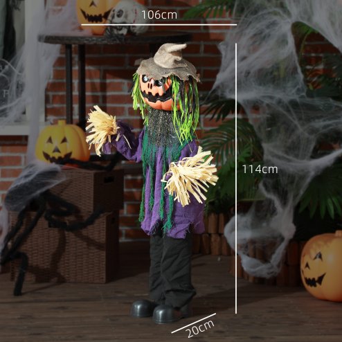 HOMCOM 106cm Pumpkin Outdoor Halloween Decoration, Halloween Animatronic with Sound Activated, Light Up Eyes, Music, Animated Prop for Haunted House