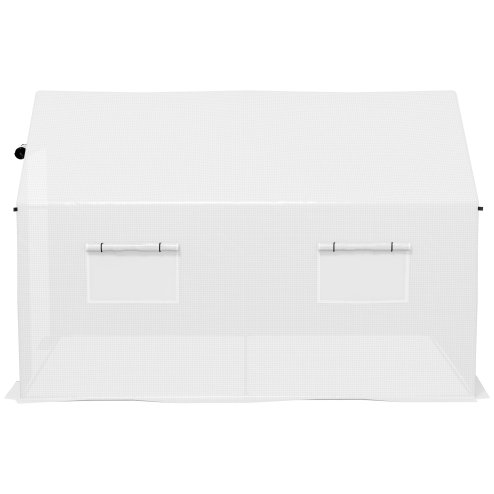 Outsunny 2 x 3(m) Walk-in Polytunnel Greenhouse with Wide Roll-up Door, 4 Mesh Windows, Tunnel Warm House Tent with UV-resistant PE Cover, White