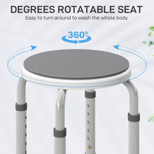 HOMCOM 360° Swivel Seat Bath Shower Stool, Adjustable Height Shower Chair with Aluminium Frame Non-Slip Feet Chair Safe Support Home Assistance, Grey