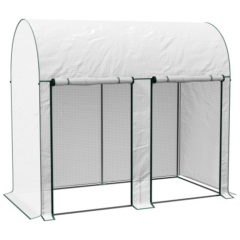 Outsunny Walk-In Greenhouse with Zipped Roll Up Doors, Small Tomato Greenhouse with Plastic Cover and Arched Top for Flowers, Vegetables and Herbs, 200 x 100 x 178cm, White