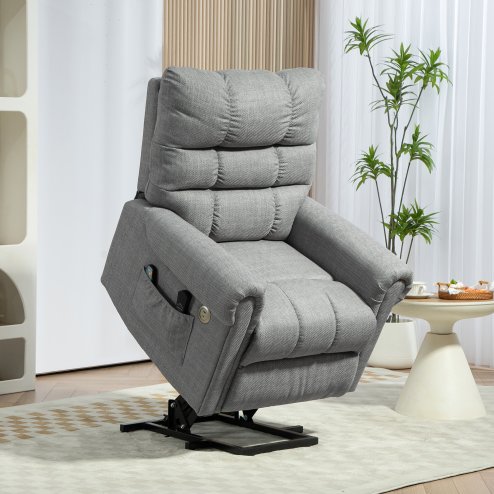 HOMCOM Power Lift Chair for Elderly, Electric Recliner Armchair with Massage and Heat, Type C and USB Ports, Fabric Riser and Reclining Chair with Side Pockets, Grey