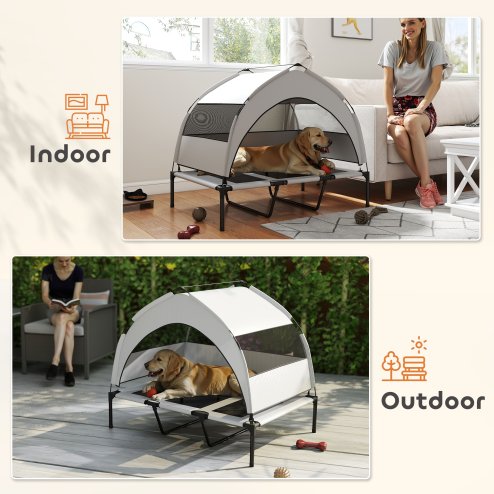 PawHut Elevated Dog Bed with Removable Canopy, Portable Cooling Raised Pet Cot with Breathable Mesh, Storage Bag, for Indoor Outdoor Use, for Large Dogs, 106 x 76 x 94 cm, Light Grey