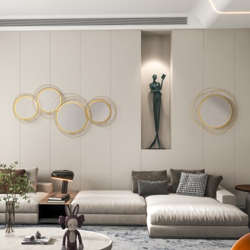 HOMCOM Metal Wall Art 65cm Modern Decorative Mirror Decor Hanging Home Wall Sculptures for Living Room Bedroom Dining Room, Gold