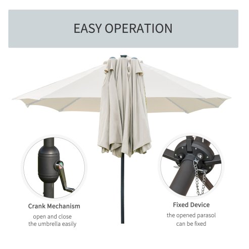Outsunny 4.4m Double-Sided Sun Umbrella Garden Parasol Patio Sun Shade Outdoor with LED Solar Light, NO BASE INCLUDED, Cream White