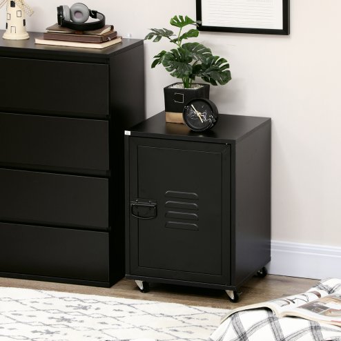 HOMCOM Rolling Metal Storage Locker Cabinet, Industrial Mobile Lockable Cabinet with Adjustable Shelf and Wheels for Home Office Living Room, Black
