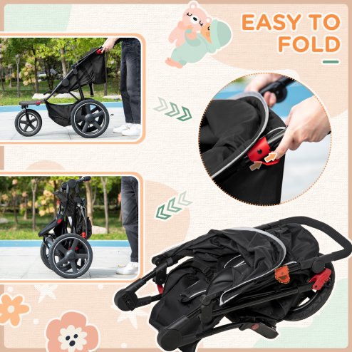 HOMCOM Baby Stroller Pushchairs 2 in 1 Lightweight Travel Pram Buggy Foldable with Reversible Seat, Fully Reclining Backrest, from 0 to 3 Years, 0 to15kg - Black