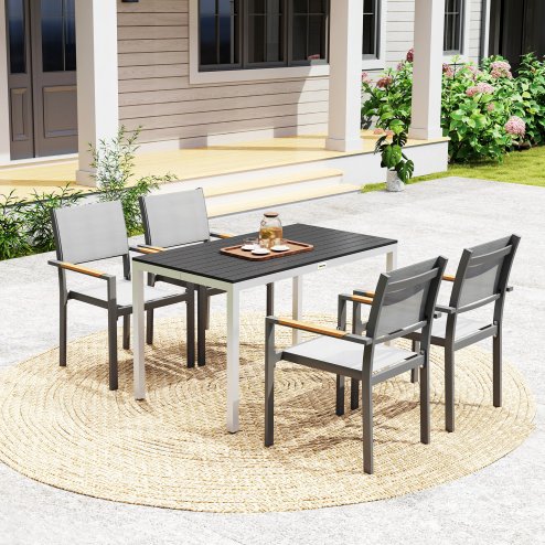 Outsunny Garden Dining Table for 4-6, 120 x 70 cm Outdoor Patio Table with Rust-Resistant Aluminium Frame, Easy Maintenance Slatted Top for Patio, Terrace, Balcony, Black