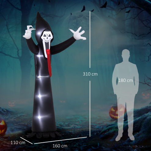 Outsunny 10 FT Grim Reaper Halloween Inflatable with 5 Built-in LED Lights, Blow Up Outdoor Halloween Decoration for Indoor, Outdoor Party