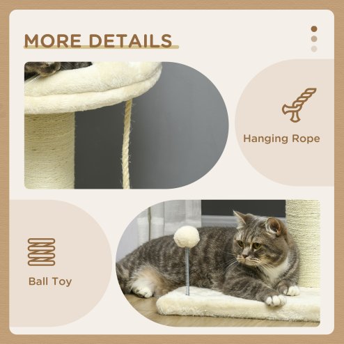 PawHut 83cm Cat Tree, Cat Tower for Indoor Cats w/ Sisal scratching posts, Enlarged Kitten Bed, Ball & String Toy - Cream