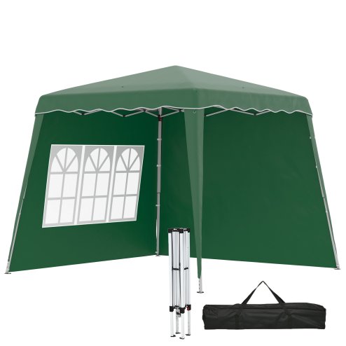 Outsunny 2.4 x 2.4m Pop Up Gazebo Canopy Tent with 2 Sidewalls and Carry Bag, Height Adjustable, UV50+ Party Tent Event Shelter for Garden, Patio, Green