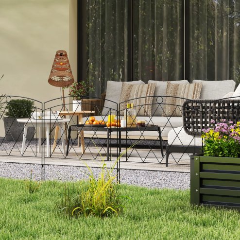 Outsunny Decoration Garden Fence, 24in x 12ft Outdoor Picket Fence Panels, 6PCs Rustproof Metal Wire Landscape Flower Bed Border Edging Animal Barrier, Black