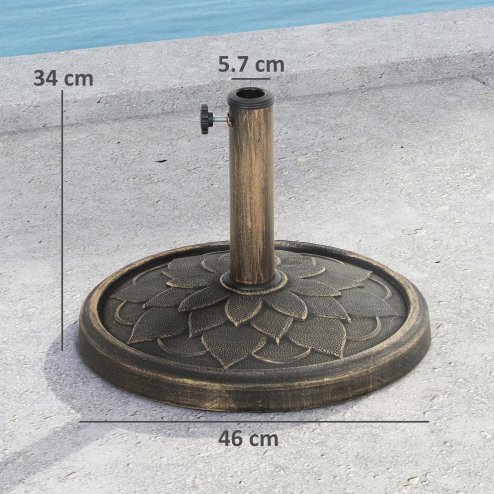 Outsunny 12kg Resin Garden Parasol Base, Round Umbrella Base, Heavy Duty Sun Umbrella Base for 32, 38, 48 mm Umbrella Poles for Deck Poolside, Bronze Tone