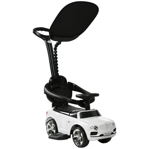AIYAPLAY Bentley Bentayga Licensed Baby Push Car, 3-in-1 Ride on Car Foot to Floor Sliding Car with Removable Push Handle, Canopy, Horn Music, Storage, Safety Guardrail, for 12-36 Months, White