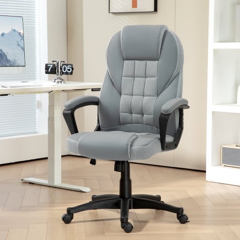 HOMCOM Executive Office Chair, PU Leather High Back Desk Chair, Swivel Computer Chair with Adjustable Height and Tilt Function, Grey