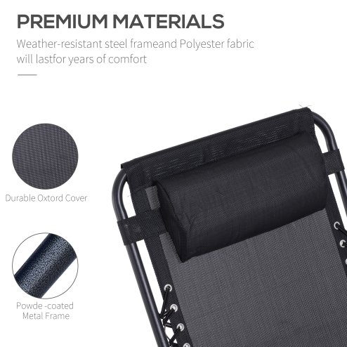 Outsunny Folding Zero Gravity Chairs, 3 Pieces Adjustable Sun Lounger and Table Set with Cup Holder and Headrest, Patio Bistro Set with Reclining Garden Chairs for Outdoor, Black