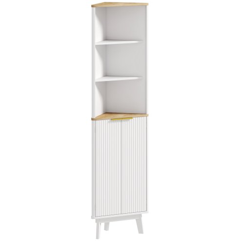 HOMCOM Tall Bathroom Storage Cabinet, Slim Bathroom Storage Unit with Doors and Adjustable Shelves, Freestanding Bathroom Cabinet with Curved Profile Design, White