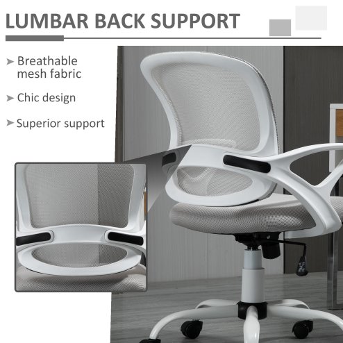 Vinsetto Office Chair, Ergonomic Computer Desk Chair, Swivel Work Task Mesh Chair with Lumbar Back Support, Adjustable Height, for Home Office Study, Grey