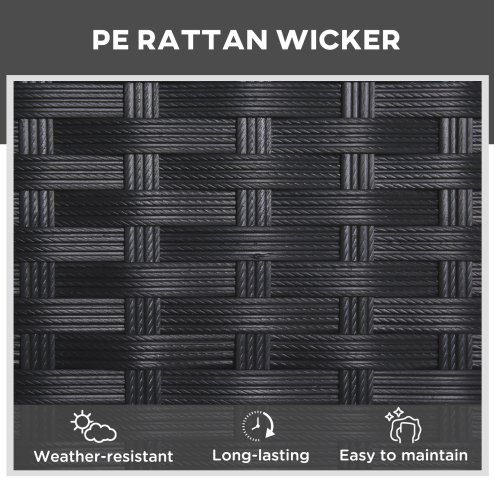 Outsunny 3 Pieces PE Rattan Patio Lounge Chair Set, Outdoor Recliner Lounge Chairs with Wheels, for Outside with Cushions, Headrest, Coffee Table for Garden, Poolside, Black