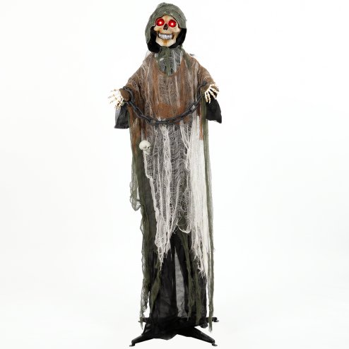 HOMCOM 170cm Animated Halloween Grim Reaper, Life-Size Halloween Animatronics with Moving Hands/Head, Glowing Eyes, Creepy Sound, Touch/Sound Activated for Covered Outdoor Yard