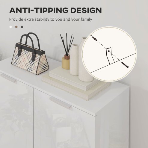 HOMCOM Shoe Cabinet, Compact Shoe Storage Cabinet with Soft-Close Hinges and Adjustable Shelves for 15-20 Pairs of Shoes, High Gloss White