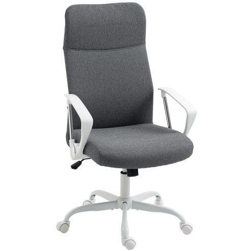 HOMCOM Office Chair, Fabric Computer Desk Chair with High Back, Swivel Wheels, Armrest, Tilting Function, Height Adjustable for Home, Grey
