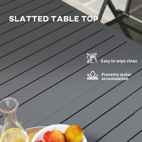 Outsunny Extending Garden Table, Full Aluminium Outdoor Dining Table with Slatted Top, for Patio, Balcony, 160/220 x 90 x 73 cm, Grey