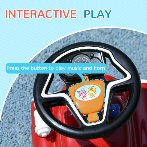 AIYAPLAY Ride On Car, Foot to Floor Baby Car with Under Seat Storage, Steering Wheel, Music, Light, Fire Truck Kids Car for Boys and Girls 1.5-3 Years Old, Red