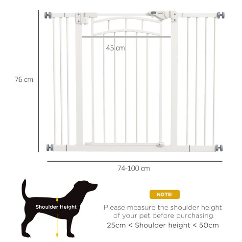 PawHut Dog Stair Gate, Pressure Fit Dog Safety Gate with Automatic Closing System, Double Locking, for Stairs, Doors, Hallways, House, 74-100cm Width, White