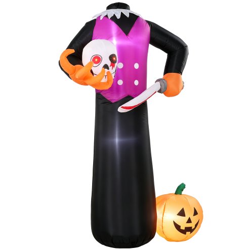 Outsunny 6 FT Halloween Inflatable Headless Skeleton, Scary Halloween Decoration, Inflatable Skeleton Blow Up Decoration with Built-in Colourful LED Lights for Garden Indoor Outdoor Decor