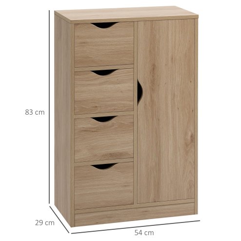 HOMCOM Bathroom Floor Cabinet, Freestanding Storage Unit with 4 Drawers and Door Cupboard for Living Room, Kitchen, Bedroom