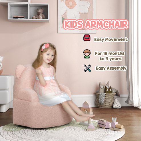 AIYAPLAY Kids Armchair, Bear Shaped Toddler Chair, Baby Armchair for Bedroom Playroom Living Room, for Boys and Girls Aged 18 Months to 3 Years - Pink